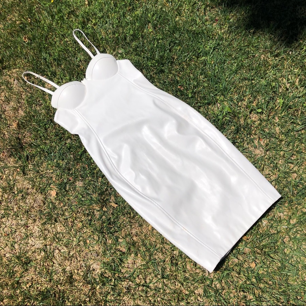 House of Cb white pleather PU sleeveless midi